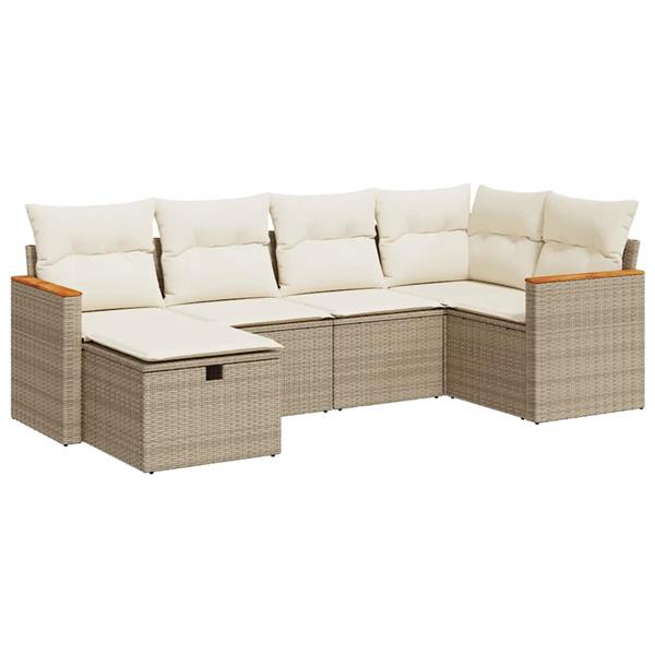 Grote foto vidaxl 6 delige loungeset met kussens poly rattan beige tuin en terras tuinmeubelen