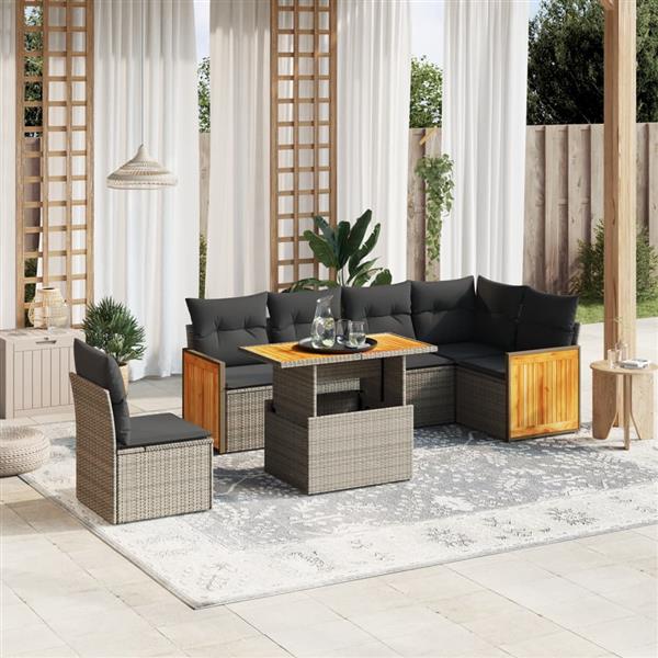 Grote foto vidaxl 7 delige loungeset met kussens poly rattan grijs tuin en terras tuinmeubelen