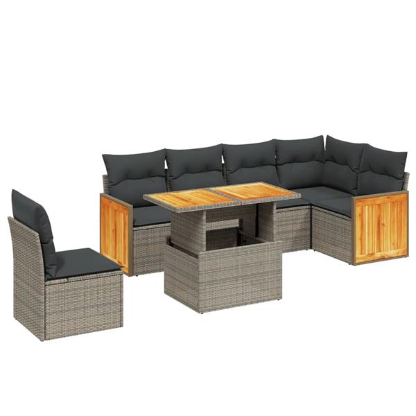 Grote foto vidaxl 7 delige loungeset met kussens poly rattan grijs tuin en terras tuinmeubelen
