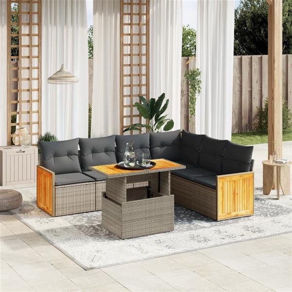 Grote foto vidaxl 7 delige loungeset met kussens poly rattan grijs tuin en terras tuinmeubelen
