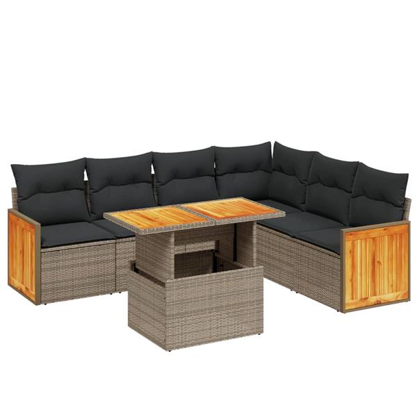 Grote foto vidaxl 7 delige loungeset met kussens poly rattan grijs tuin en terras tuinmeubelen
