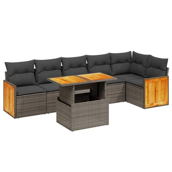 Grote foto vidaxl 7 delige loungeset met kussens poly rattan grijs tuin en terras tuinmeubelen