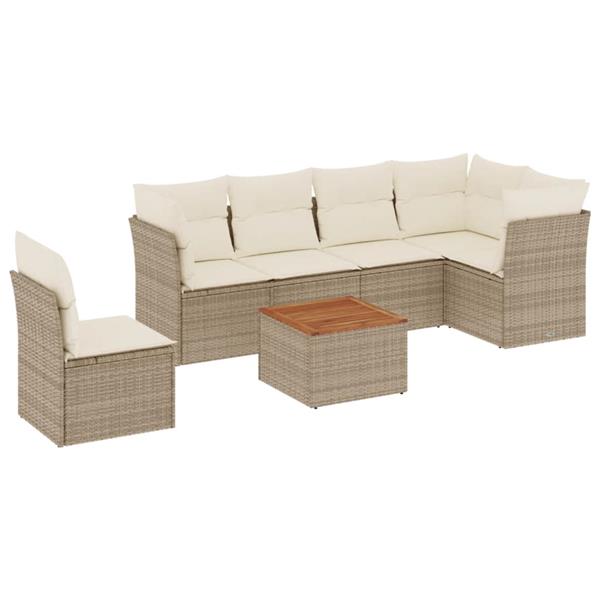 Grote foto vidaxl 7 delige loungeset met kussens poly rattan beige tuin en terras tuinmeubelen