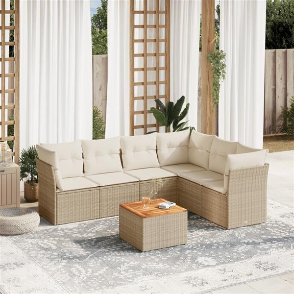 Grote foto vidaxl 7 delige loungeset met kussens poly rattan beige tuin en terras tuinmeubelen