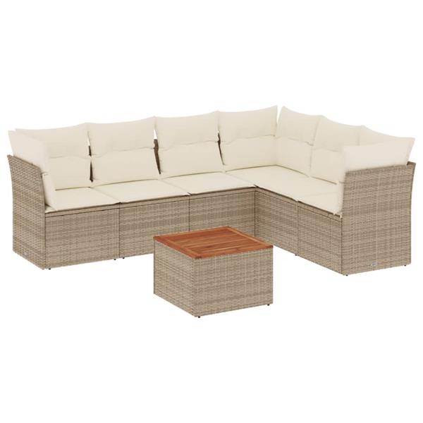Grote foto vidaxl 7 delige loungeset met kussens poly rattan beige tuin en terras tuinmeubelen