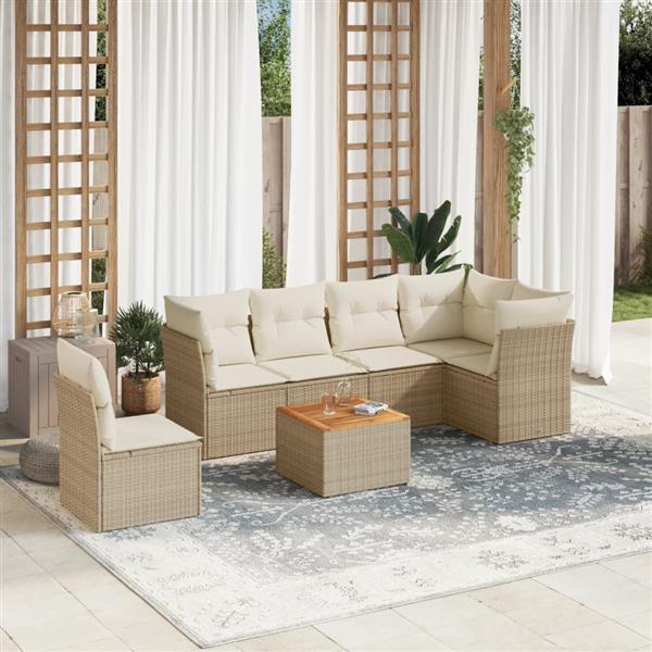 Grote foto vidaxl 7 delige loungeset met kussens poly rattan beige tuin en terras tuinmeubelen
