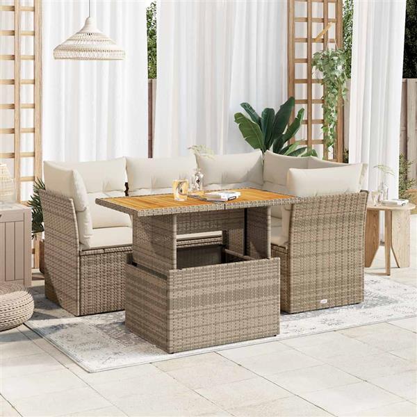 Grote foto vidaxl 5 delige loungeset met kussens poly rattan beige tuin en terras tuinmeubelen