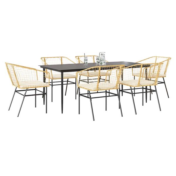 Grote foto vidaxl 7 delige tuinset met kussens poly rattan glas bruin tuin en terras tuinmeubelen