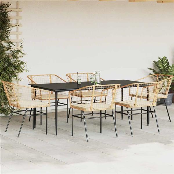 Grote foto vidaxl 7 delige tuinset met kussens poly rattan glas bruin tuin en terras tuinmeubelen