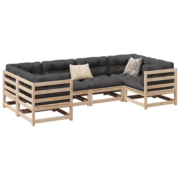 Grote foto vidaxl 6 delige loungeset met kussens massief grenenhout tuin en terras tuinmeubelen