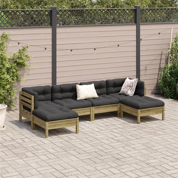 Grote foto vidaxl 6 delige loungeset met kussens ge mpregneerd grenenhout tuin en terras tuinmeubelen
