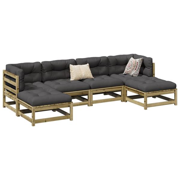 Grote foto vidaxl 6 delige loungeset met kussens ge mpregneerd grenenhout tuin en terras tuinmeubelen