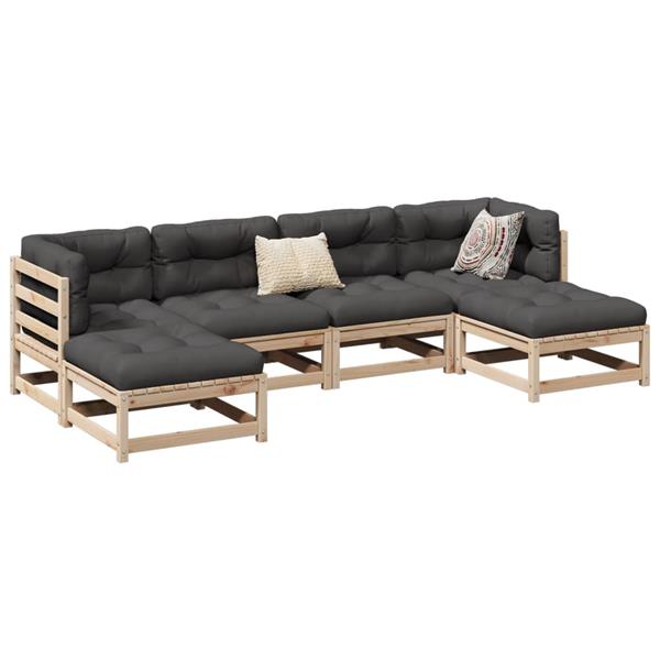 Grote foto vidaxl 6 delige loungeset met kussens massief grenenhout tuin en terras tuinmeubelen