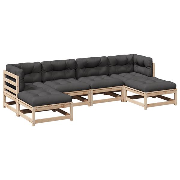 Grote foto vidaxl 6 delige loungeset met kussens massief grenenhout tuin en terras tuinmeubelen