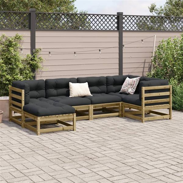 Grote foto vidaxl 6 delige loungeset met kussens ge mpregneerd grenenhout tuin en terras tuinmeubelen