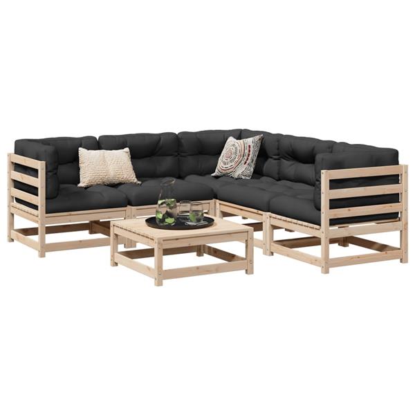 Grote foto vidaxl 6 delige loungeset met kussens massief grenenhout tuin en terras tuinmeubelen
