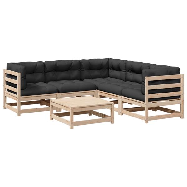 Grote foto vidaxl 6 delige loungeset met kussens massief grenenhout tuin en terras tuinmeubelen