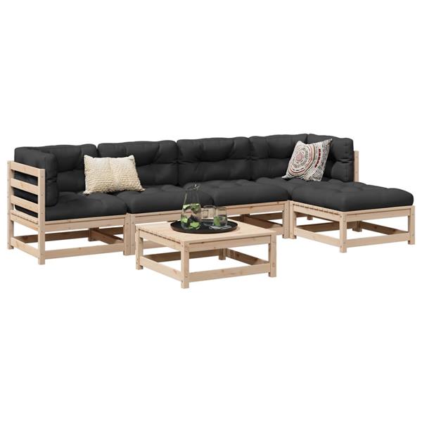 Grote foto vidaxl 6 delige loungeset met kussens massief grenenhout tuin en terras tuinmeubelen