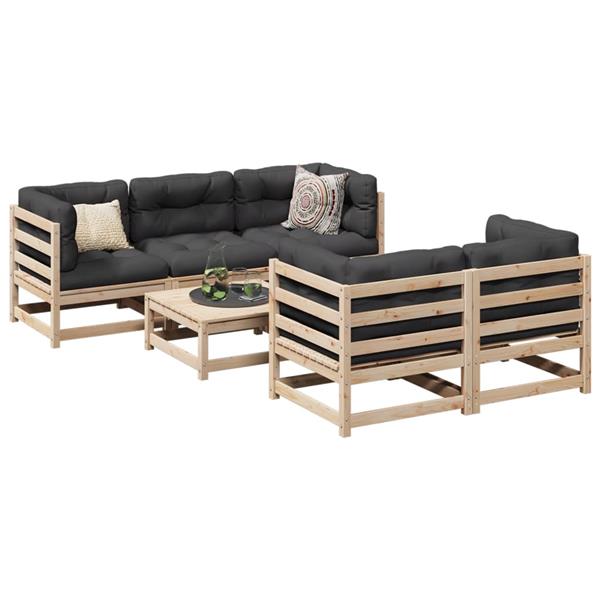 Grote foto vidaxl 6 delige loungeset met kussens massief grenenhout tuin en terras tuinmeubelen