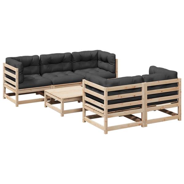 Grote foto vidaxl 6 delige loungeset met kussens massief grenenhout tuin en terras tuinmeubelen