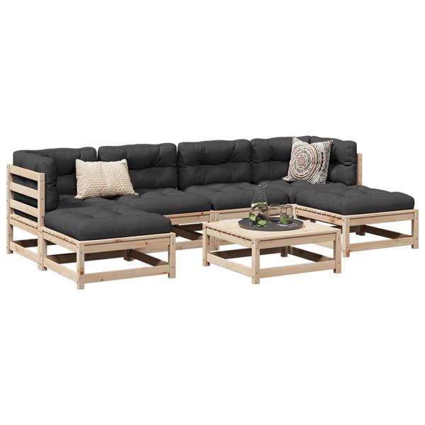 Grote foto vidaxl 7 delige loungeset met kussens massief grenenhout tuin en terras tuinmeubelen