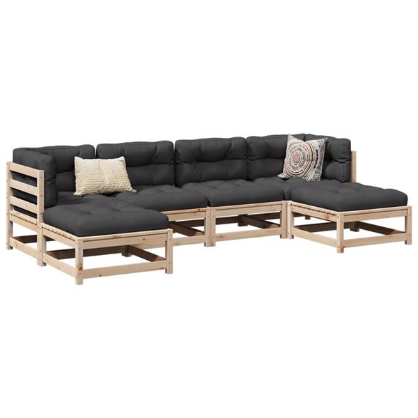 Grote foto vidaxl 6 delige loungeset met kussens massief grenenhout tuin en terras tuinmeubelen