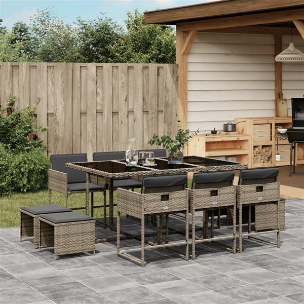 Grote foto vidaxl 11 delige tuinset met kussens poly rattan grijs tuin en terras tuinmeubelen