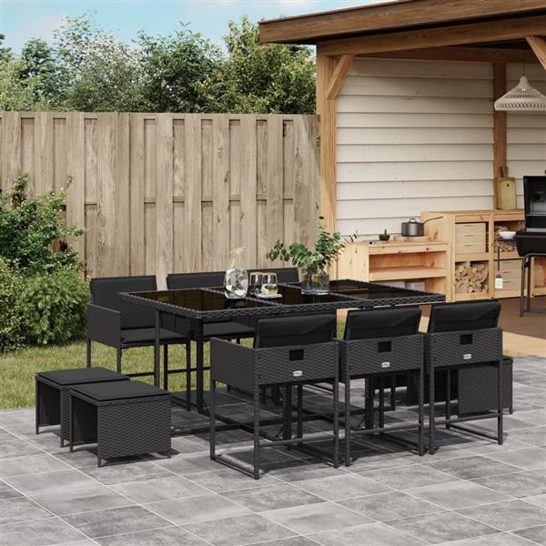 Grote foto vidaxl 11 delige tuinset met kussens poly rattan zwart tuin en terras tuinmeubelen