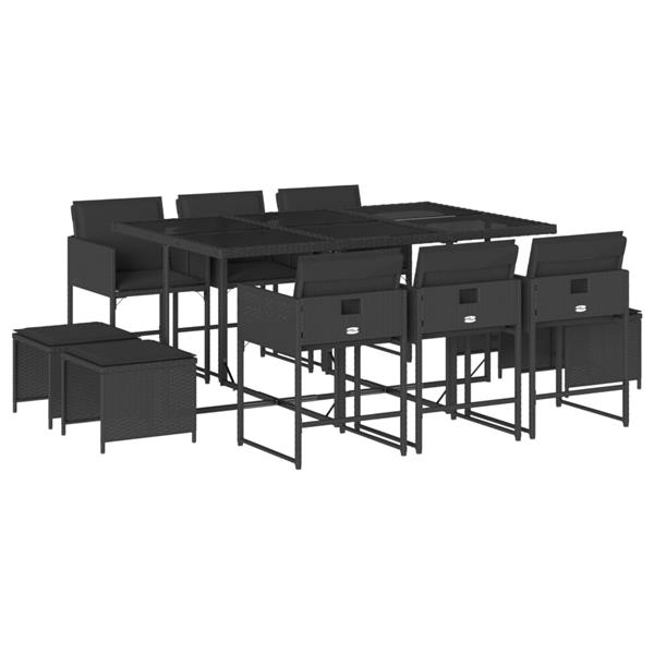 Grote foto vidaxl 11 delige tuinset met kussens poly rattan zwart tuin en terras tuinmeubelen