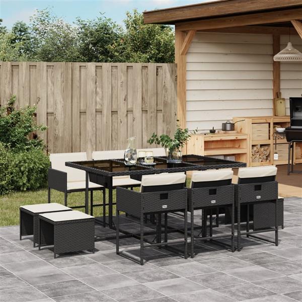 Grote foto vidaxl 11 delige tuinset met kussens poly rattan zwart tuin en terras tuinmeubelen