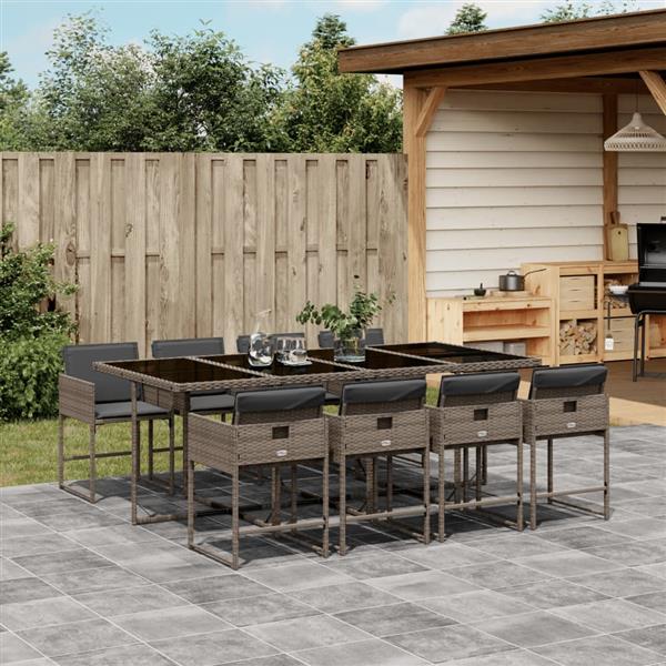 Grote foto vidaxl 9 delige tuinset met kussens poly rattan grijs tuin en terras tuinmeubelen