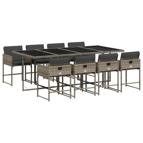 Grote foto vidaxl 9 delige tuinset met kussens poly rattan grijs tuin en terras tuinmeubelen