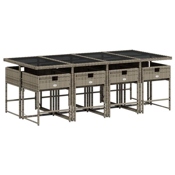 Grote foto vidaxl 9 delige tuinset met kussens poly rattan grijs tuin en terras tuinmeubelen