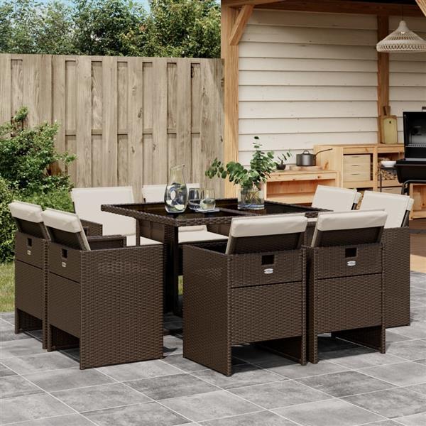 Grote foto vidaxl 9 delige tuinset met kussens poly rattan bruin tuin en terras tuinmeubelen
