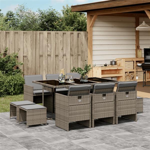 Grote foto vidaxl 11 delige tuinset met kussens poly rattan grijs tuin en terras tuinmeubelen