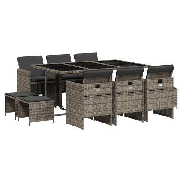 Grote foto vidaxl 11 delige tuinset met kussens poly rattan grijs tuin en terras tuinmeubelen
