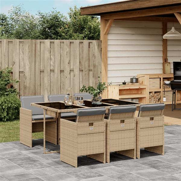Grote foto vidaxl 7 delige tuinset met kussens poly rattan gemengd beige tuin en terras tuinmeubelen