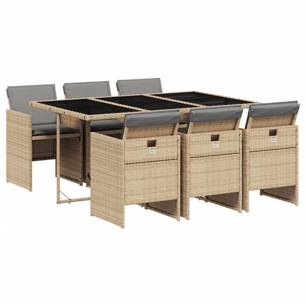 Grote foto vidaxl 7 delige tuinset met kussens poly rattan gemengd beige tuin en terras tuinmeubelen