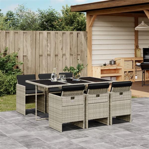 Grote foto vidaxl 7 delige tuinset met kussens poly rattan grijs tuin en terras tuinmeubelen