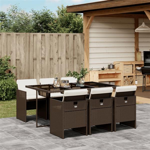 Grote foto vidaxl 7 delige tuinset met kussens poly rattan bruin tuin en terras tuinmeubelen
