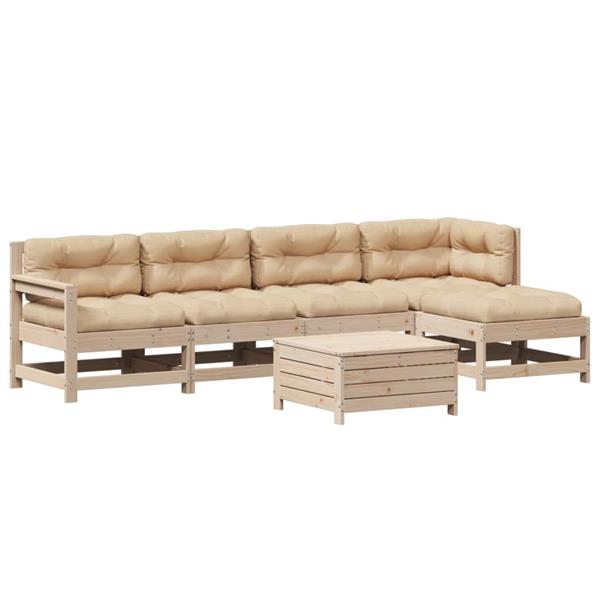 Grote foto vidaxl 6 delige loungeset met kussens massief grenenhout tuin en terras tuinmeubelen