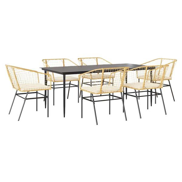 Grote foto vidaxl 7 delige tuinset met kussens poly rattan glas bruin tuin en terras tuinmeubelen