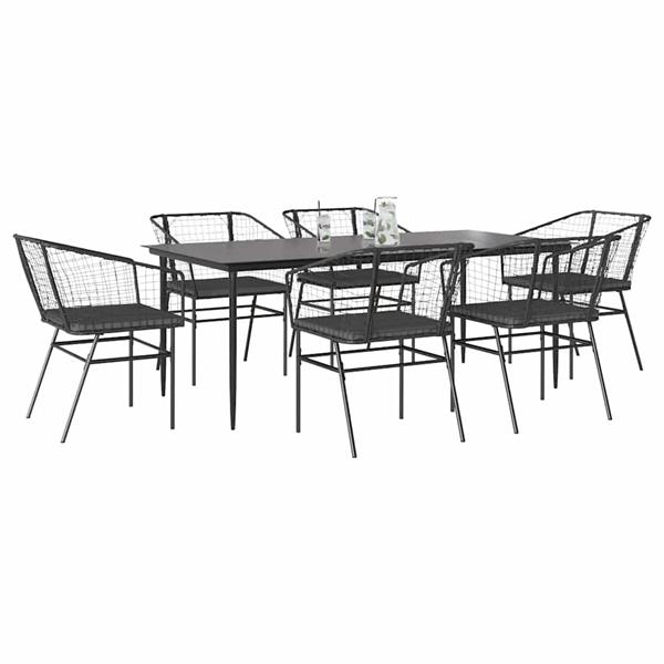Grote foto vidaxl 7 delige tuinset met kussens poly rattan glas zwart tuin en terras tuinmeubelen