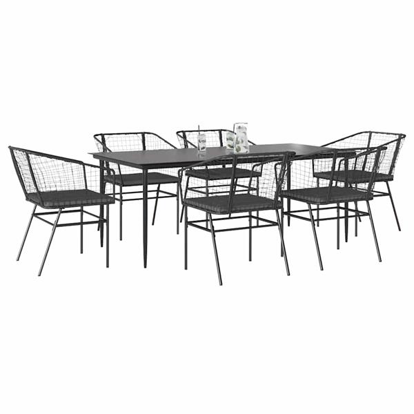 Grote foto vidaxl 7 delige tuinset met kussens poly rattan glas zwart tuin en terras tuinmeubelen