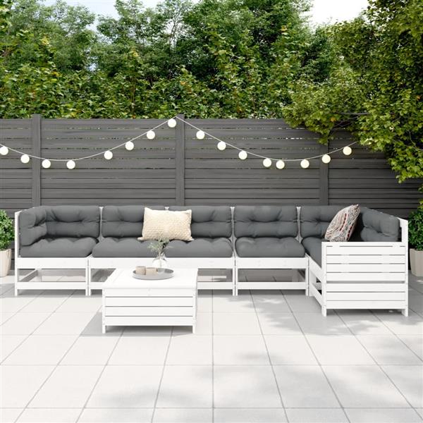 Grote foto vidaxl 7 delige loungeset massief grenenhout wit tuin en terras tuinmeubelen