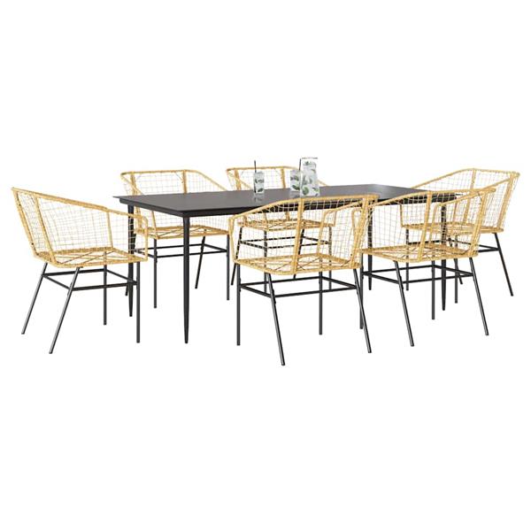 Grote foto vidaxl 7 delige tuinset poly rattan glas bruin tuin en terras tuinmeubelen