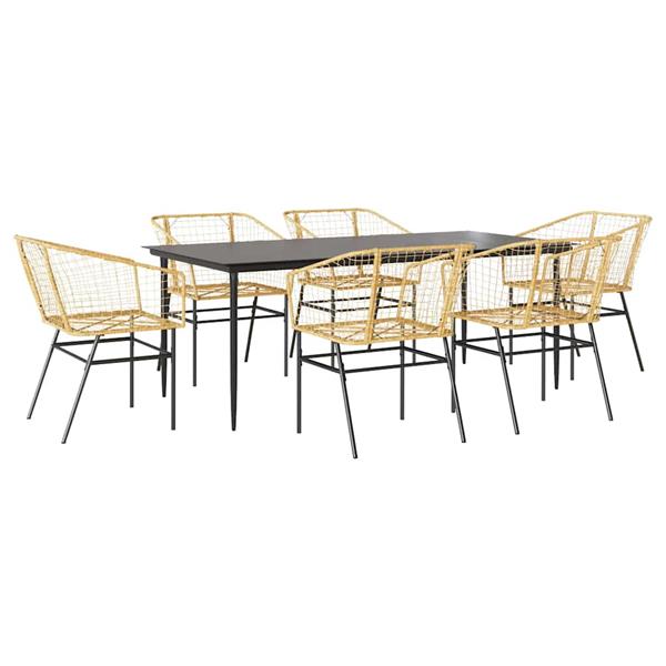 Grote foto vidaxl 7 delige tuinset poly rattan glas bruin tuin en terras tuinmeubelen