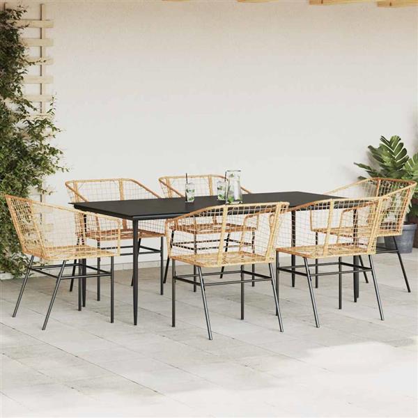 Grote foto vidaxl 7 delige tuinset poly rattan glas bruin tuin en terras tuinmeubelen