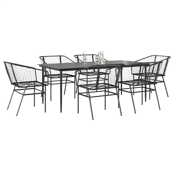 Grote foto vidaxl 7 delige tuinset poly rattan glas zwart tuin en terras tuinmeubelen