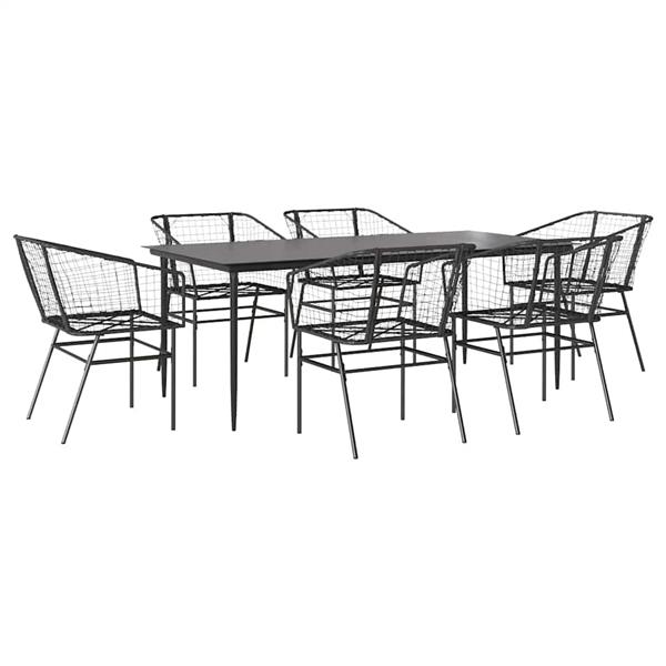 Grote foto vidaxl 7 delige tuinset poly rattan glas zwart tuin en terras tuinmeubelen